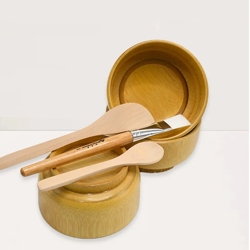 Benutzer definierte Holz Eco Clay Gesicht Mini Maske Spa Masking Bowl Set Pinsel Kit Applikator Kit Holz löffel Schüssel Make-up Holz Gesichts schalen