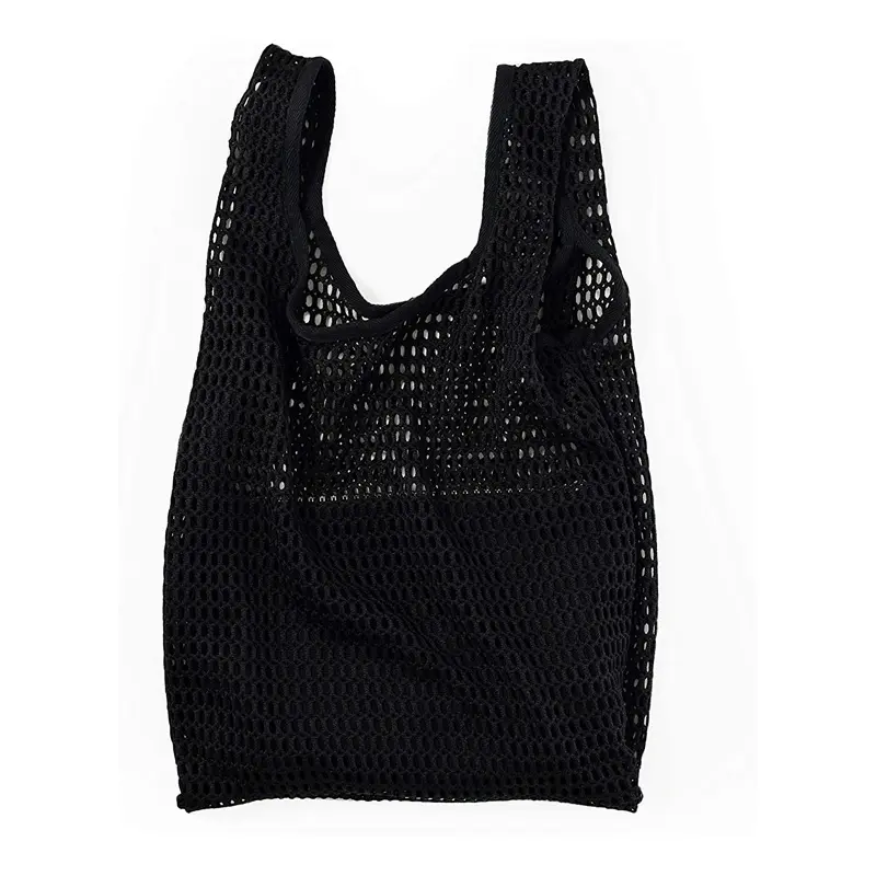 패션 간단한 여성 블랙 사용자 정의 폴리 에스터 토트 접이식 친환경 메쉬 그물 가방 로고