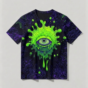 T-shirt à manches courtes pour homme, fluorescent UV, avec logo au dos, coupe ample, respirant, en tissu tricoté, séchage rapide, résistant à l'usure - Product Image 1