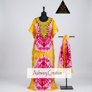 Kaftan islamique en dentelle artisanale, tie-dye, en rayonne respirante, robe longue pour femmes - Product Image 5