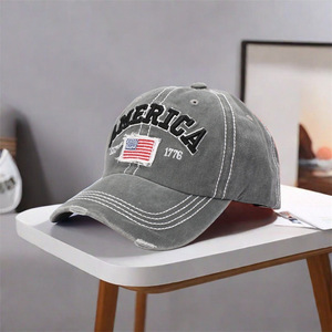 100% Cotton Washed American Flag Baseball Cap Promotional AMERICA Cap with Perforated Letter for Sports & Outdoors