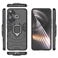 Étui de téléphone robuste antichoc avec anneau magnétique et béquille, design de luxe, estampage à chaud pour POCO F6 Pro/F6 Redmi