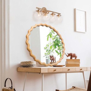 <span class=keywords><strong>Miroir</strong></span> mural <span class=keywords><strong>rond</strong></span> ondulé OVS <span class=keywords><strong>de</strong></span> 27,5 pouces pour <span class=keywords><strong>salle</strong></span> <span class=keywords><strong>de</strong></span> <span class=keywords><strong>bain</strong></span>, coiffeuse, chambre à coucher, entrée, style ferme, en <span class=keywords><strong>bois</strong></span>, finition vieillie naturelle - Product Image 6