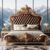 Klassisches Einzigartiges Design Geknöpftes Bett mit Graviertem Holzrahmen Antiker Stil Schlafzimmermöbel