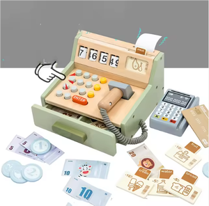 Simulación de madera para educación temprana para niños, juego de simulación, calculadora de efectivo, juguetes de supermercado, cajas registradoras de juguete de madera para niños - Product Image 1