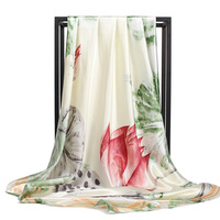 Écharpe en satin à imprimé floral, ruban long rayé, foulard de créateur pour sac à main, idéal pour l'été, pour femme, fabriqué à la main