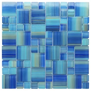 Produsen kotak biru laut kaca ubin mosaik untuk Kolam renang