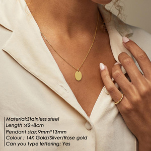 Collier ras du cou tendance en acier inoxydable plaqué pour femme, pendentif ovale lisse, chaîne de clavicule, bijoux 9x13mm, vente en gros - Product Image 3