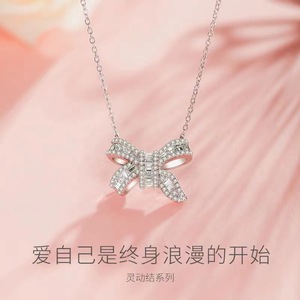 Bowknot Pendant Necklace Zinc Alloy Pave Setting Clavicle Chain For Women Fashion Jewelry - Product Image 2