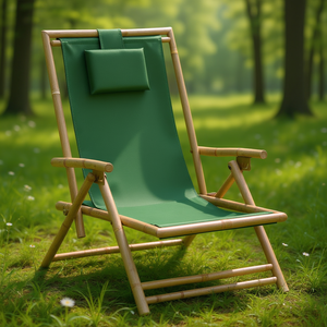 Chaise en tissu de bambou vert 100% polyester, pliable, pour jardin, mobilier d'extérieur, style rustique - Product Image 2