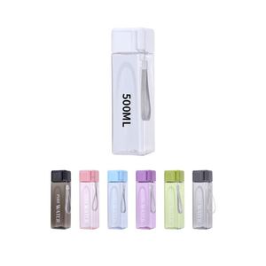 ขวดน้ำพลาสติกแบบพกพา 500 มล. ทรงเหลี่ยม ผิวด้านใส  โลโก้สั่งทำได้ สำหรับออกกำลังกาย - Product Image 2