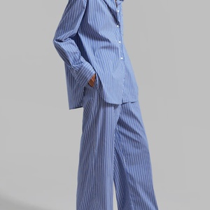Nouveautés Offre Spéciale Automne Ensemble Deux Pièces Femme en Lin : Chemise Décontractée à Col Revers et Pantalon Taille Haute Rayé - Product Image 3