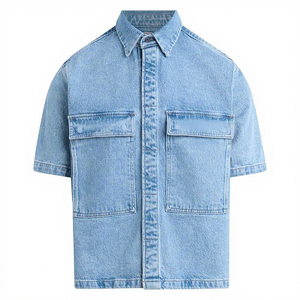 Ensemble assorti en denim épais pour homme, personnalisé OEM, style streetwear, chemise utilitaire à manches courtes et short cargo longueur genou, ensemble 2 pièces - Product Image 4