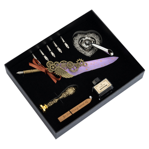 Stylo à plumes de calligraphie mécanique, boîte-cadeau rétro élégant, sceau de cire, plume d'oie, ensemble cadeau avec plumes d'encre, porte-stylo - Product Image 2