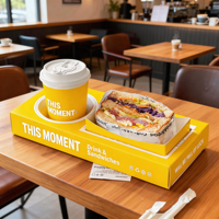 Nouveau porte-boisson de restauration rapide divisé personnalisé boîte à sandwich à hamburger avec tasse facile à plier papier couché plateau de service alimentaire polyvalent