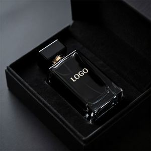 New Arrival Mens Square 30ml 50ml 100ml Empty <b>Clear</b> Perfume Bottle with Pump Sprayer with Black Cap with Black Packing <b>Box</b> - Product Image 1