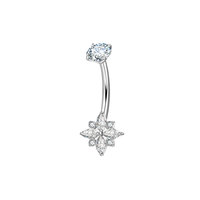 Vente en gros de bijoux de corps en titane ASTM F136 plaqué or 18 carats avec zircon, motif papillon et fleur, pour piercing de nombril