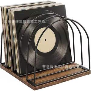 Organizador de escritorio de madera y hierro para discos de vinilo, almacenamiento de CD y DVD - Product Image 1