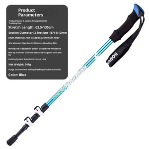 Bâton <span class=keywords><strong>de</strong></span> randonnée télescopique pliable léger et haute résistance en alliage d'aluminium 7075 avec poignée en EVA à 3 sections pour la randonnée et le <span class=keywords><strong>ski</strong></span> - Product Image 1