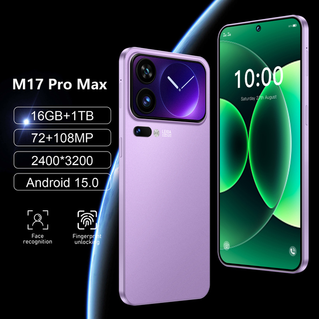M17 Pro Max 7800mAh Battery Deca Core >7" Screen Android 15 3G 4G 5G Smartphone for All-Day Use & Travel with 108MP Camera