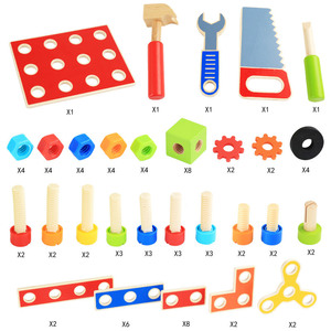 Nouvelle boîte à <span class=keywords><strong>outils</strong></span> en bois semblant jouer ensemble éducatif Montessori jouets écrou démontage vis assemblage Simulation réparation charpentier outil - Product Image 4