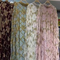 Abaya brodée à col rond, manches cape, ornée de cristaux, robe longue fluide, jalabiya à sequins, kaftan, robe de mariée pour femmes