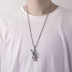 Collier pendentif robot lapin en acier inoxydable pour hommes et femmes, collier hip-hop design astronaute pour couple - Product Image 4