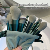 Ensemble de pinceaux de maquillage 13 pièces pour femmes ombre à paupières et fond de teint en poils de chèvre doux outils de beauté cosmétiques en gros avec sac