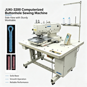 Máquina <span class=keywords><strong>de</strong></span> coser industrial Juki 3200 usada, controlada por computadora, <span class=keywords><strong>de</strong></span> una sola aguja, con cortahilos y ojales para botones - Product Image 1