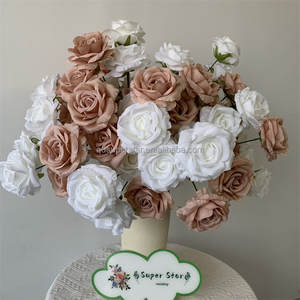 E-577 kualitas tinggi dekorasi rumah pernikahan bunga mawar buatan 3 kepala buket mawar bunga semak bunga mawar sutra - Product Image 1
