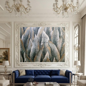 Carta da Parati Rimovibile Impermeabile con Motivo di Foglie Grandi, Decorazione Murale Retrò per Soggiorno e Casa - Product Image 2