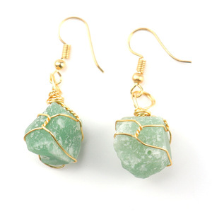 Pendientes de cristal de piedra en bruto envuelto en alambre hecho a mano Natural, joyería de cristal de cuarzo rosa, amatista, citrina, fluorita, pendientes para mujer - Product Image 4