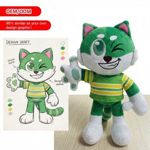 Jouets en peluche chat vert sur mesure, fabrication OEM ODM, logo personnalisé, poupée en peluche avec estampage doré - Product Image 1
