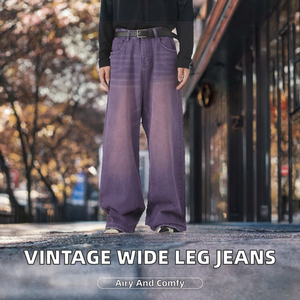 High Quality Vintage Light Wash Solid Midweight Baggy Italian Raw Wide Leg Japanese Selvedge <b>Overalls</b> Denim Jeans <b>Men</b> - Product Image 2