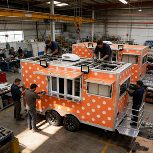 รถเข็นขายอาหารเคลื่อนที่ทรงสี่เหลี่ยมลายคลื่นสีรุ้ง พร้อมล้อคู่ สำหรับขายอาหารและเครื่องดื่มริมชายหาด - Product Image 5