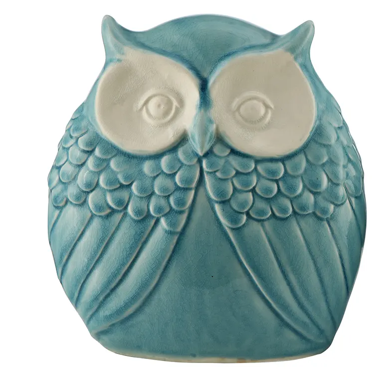 wholesale new design blue owl shape kitchen ceramic canister with lid