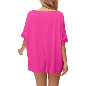 Women's Off The Shoulder Tunic Blouse Neon Pink Love Print Casual Summer <b>Top</b> Breathable Knitted Fabric - Product Image 4