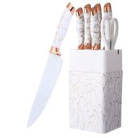 Lot de 7 couteaux de cuisine de style nouveau, noir et blanc, en acier inoxydable avec manche marbré, avec support de rangement inclus