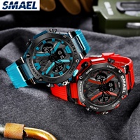 Montres pour hommes, grand cadran, montre numérique, résistante à l'eau 5 bars, date LED, alarme, chronomètre de sport SMAEL 8087