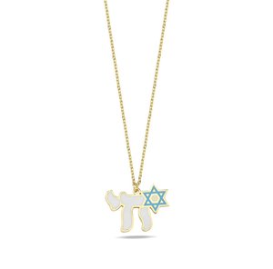Amuleto Segno di Vita, Gioielli <span class=keywords><strong>Religiosi</strong></span> Ebraici, Collana con Pendente Stella di David Chai Placcato Oro e Smaltato - Product Image 3