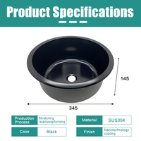 Évier de cuisine JDA SUS304 noir nano-revêtu pour camping-car, bac unique 345x145mm, formage par estampage pour camping-car, bateau, yacht, marine, voyage