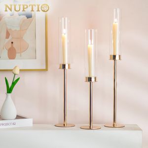 Nouveau Bougeoir Cylindrique Haut en Verre Hurricane, <span class=keywords><strong>Noir</strong></span> et Or, Style Antique, pour Bougies Coniques, Idéal pour Mariage Romantique - Product Image 5
