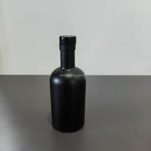 En stock, bouteilles de vin rondes en verre noir mat de 100 ml avec bouchon noir et films rétractables - Product Image 2