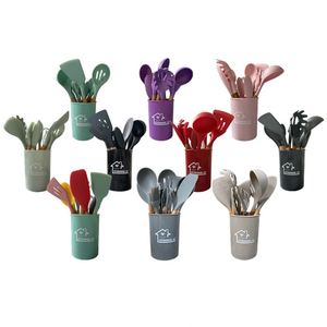 Ensemble d'ustensiles de cuisine intelligents en bois et bambou, ensemble d'ustensiles de cuisson en silicone, liste de fournisseurs d'outils de cuisine - Product Image 3