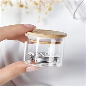 Gobelet de nettoyage pour pinceaux à ongles en verre transparent, rond, avec couvercle en bois, gobelet de lavage pour pinceaux, nettoyeur de pinceaux à ongles en maille d'acier inoxydable - Product Image 4