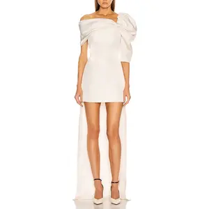 أحدث تصميم الأزياء عالية الجودة الكتف تكدرت الجبهة قصيرة طويلة الظهر فستان العروس فستان الزفاف - Product Image 1