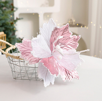 Grande fleur de poinsettia scintillante artificielle en velours pour la décoration de Noël, ornements d'arbre de Noël, couronne, guirlande décorative