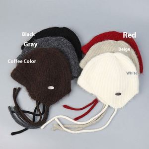 2025 Winter New Arrival Wool Knitted <b>Hat</b> <b>for</b> Women Fashion Warm Ear Protection Beanie <b>Hat</b> With Strings - Product Image 3