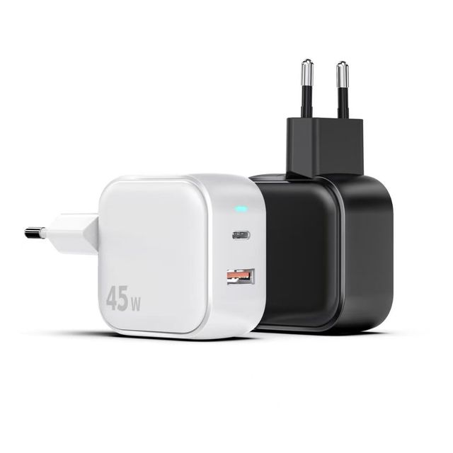 Factory Wholesale 45w Usb c Charging Plug Dual Port Type Usb+c Fast Charger Cable Support Multiple Devices