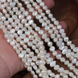 6-7mm side hole Baroque natural freshwater pearl length 37cm loose bead DIY jewelry material natural genuine pearl